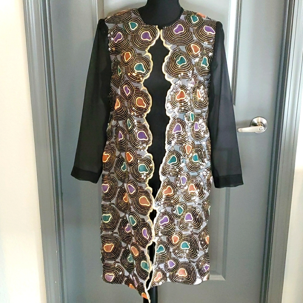 VINTAGE Kimono Duster Jacket Sequins